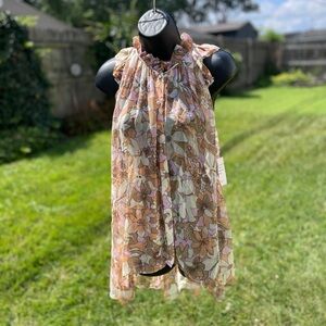 NWT For Love & Lemons blouse sleeveless floral MEDIUM sheer high low button down